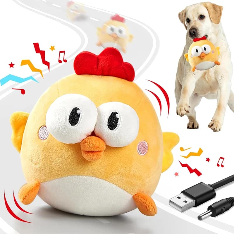 Pet Cat Dog Toy,Rechargeable Crinkle Chew Interactive Squeaky Toy with Jumping Music Moving Ball,Small Medium Large Breed Puppy
