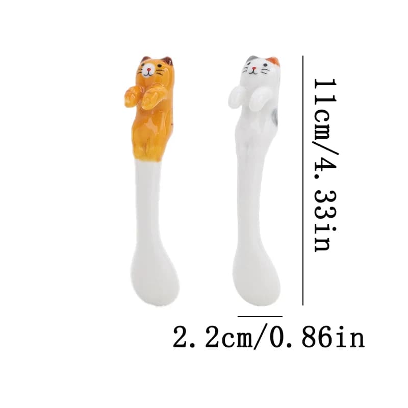 Ceramic Cartoon Cute Cat Animal Mixing Spoon Hanging Short Handle Coffee Dessert Spoon Flatware Kitchen Tool