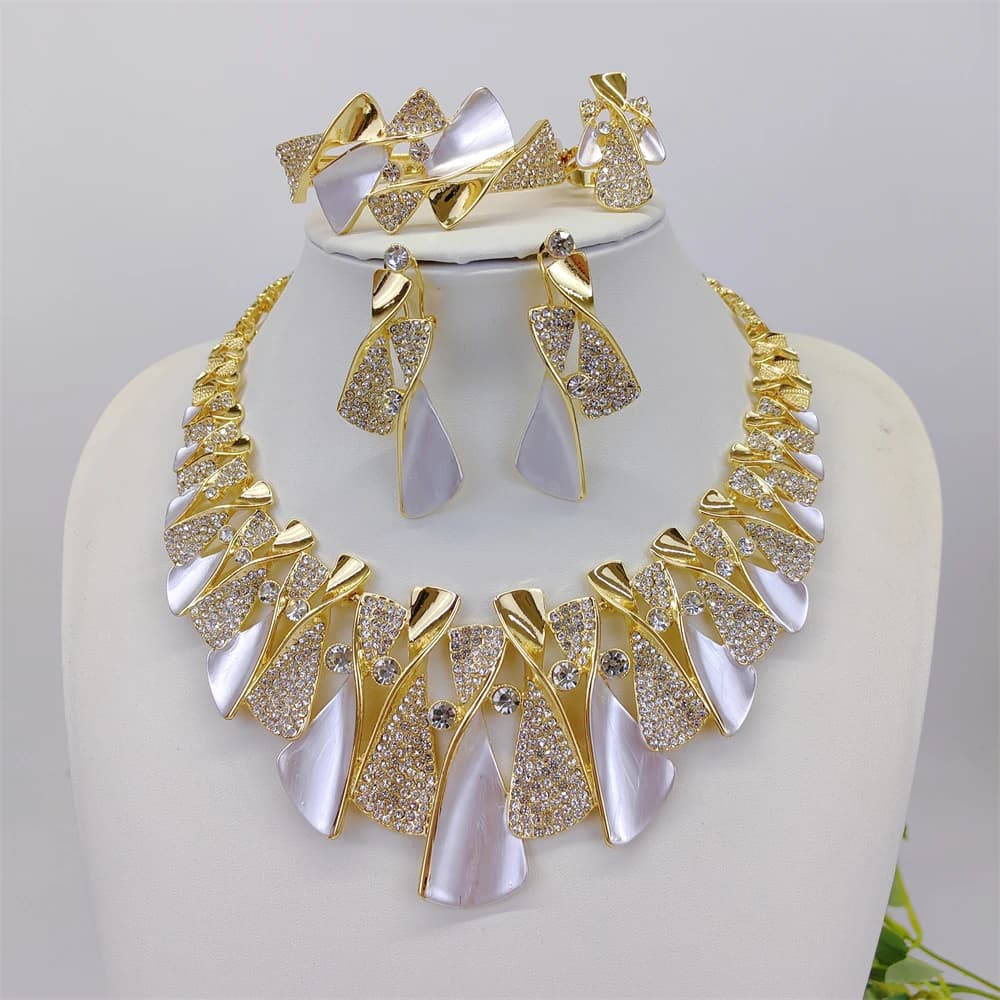 Fashion Luxury Jewelry Set High Quality Gorgeous Two Tone Design For Women Bridal Wedding Engagement Jewelry Italian