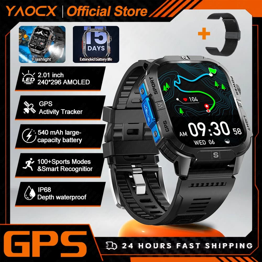Smart Watch 2.01-inch Screen 540mAh 6 Satellite Positioning System 100+ Sports Modes IP68 Waterproof Bluetooth Call Smart Watch