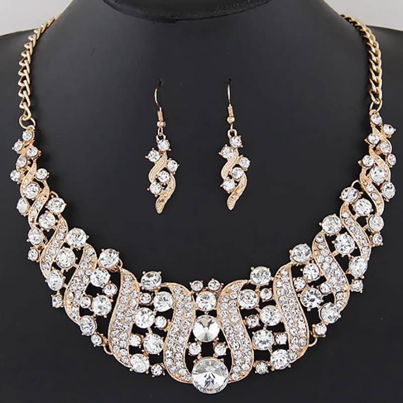 Romantic 2 Pieces/set Wedding Jewelry Set Shiny Crystal Bridal Jewelry Set Ladies Necklace Earrings