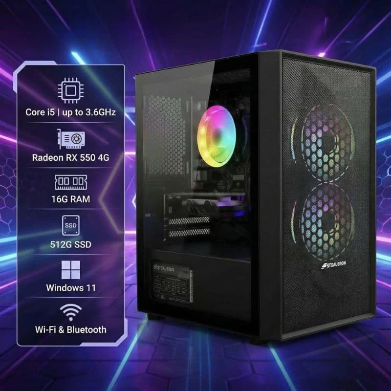 Gaming Desktop PC with Radeon RX 550 4G, Intel Core i5 Processor, 16GB RAM, 512GB SSD, WiFi 6, Windows 11 Home, RGB Fans
