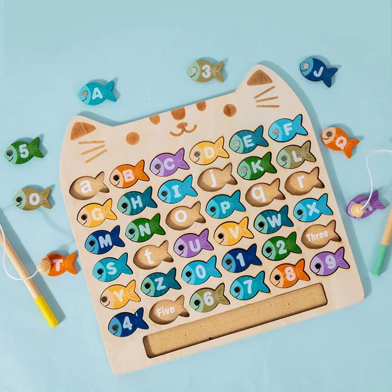 Kids Wooden Fishing Game Toys Gifts Early Education Alphabet Numeric Cognitive Toys Children Interactive Games Toys for Gifts