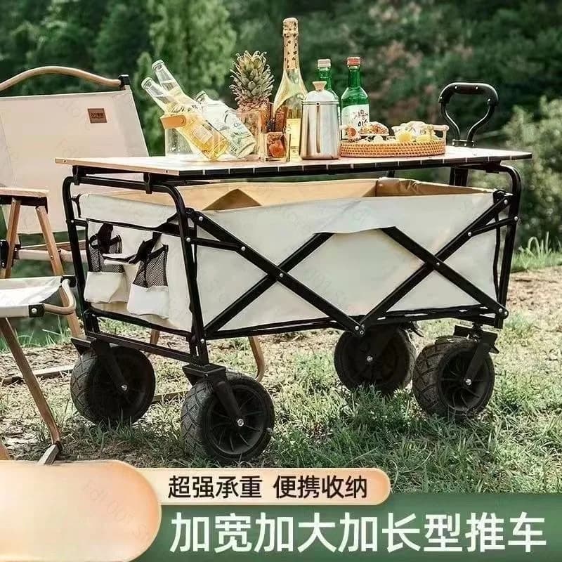 Outdoor camping vehicle, campsite vehicle, portable picnic trolley trailer, camping stall folding cart