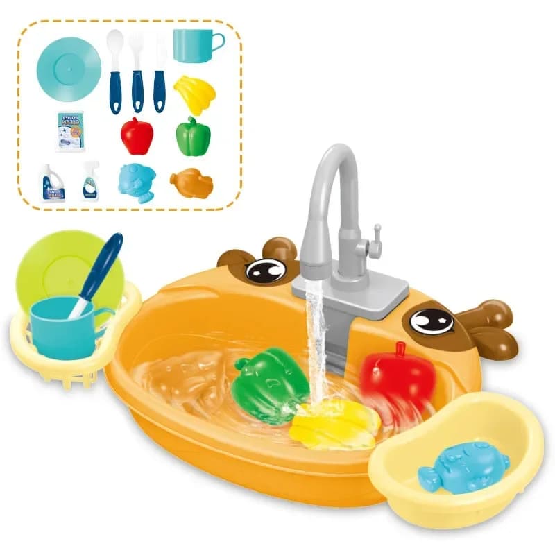 Kids Kitchen Sink Toys Electric Dishwasher Playing Toy with Running Water Pretend Play Food Fishing Toy Role Playing Girls Gift