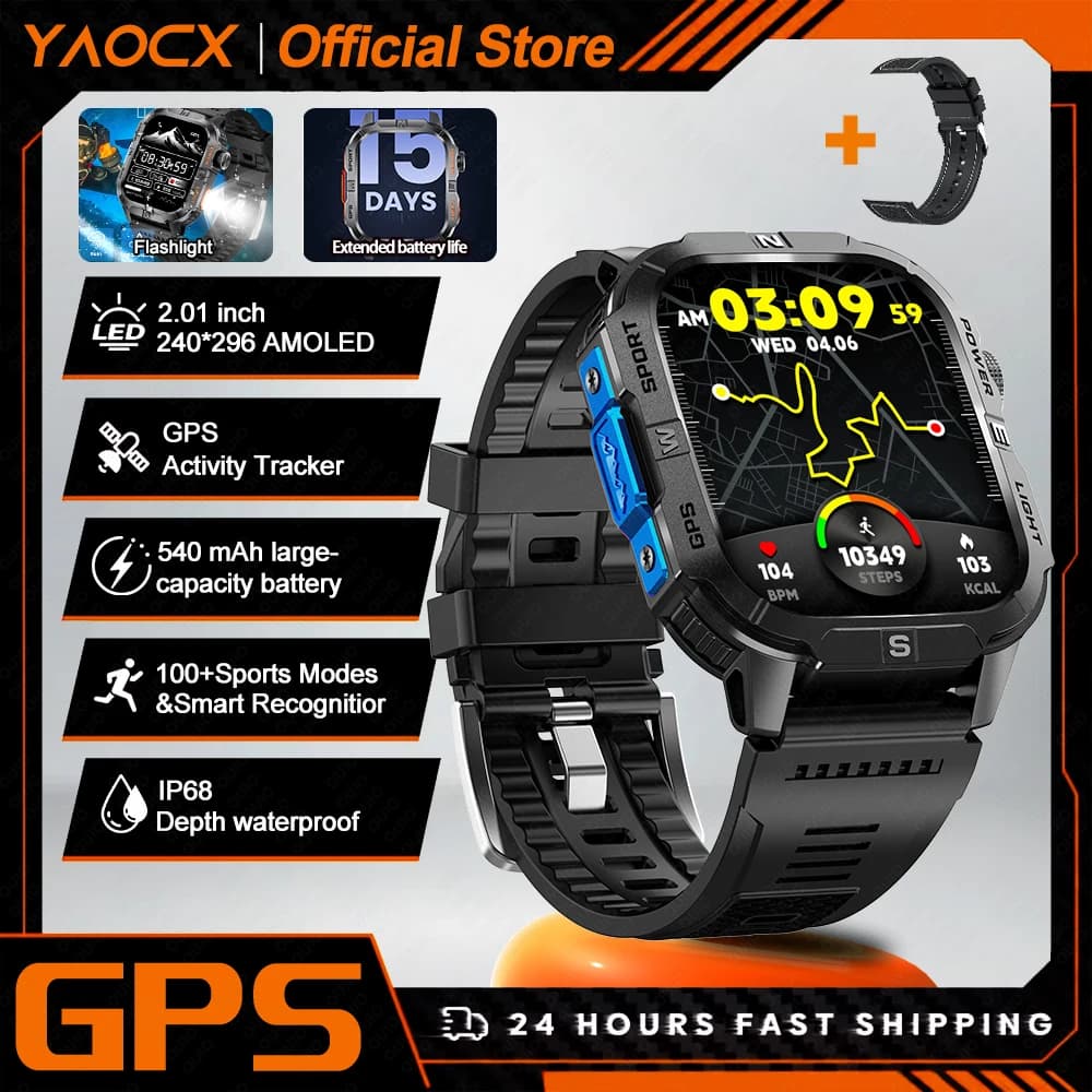Smart Watch 2.01-inch Screen 540mAh 6 Satellite Positioning System 100+ Sports Modes IP68 Waterproof Bluetooth Call Smart Watch