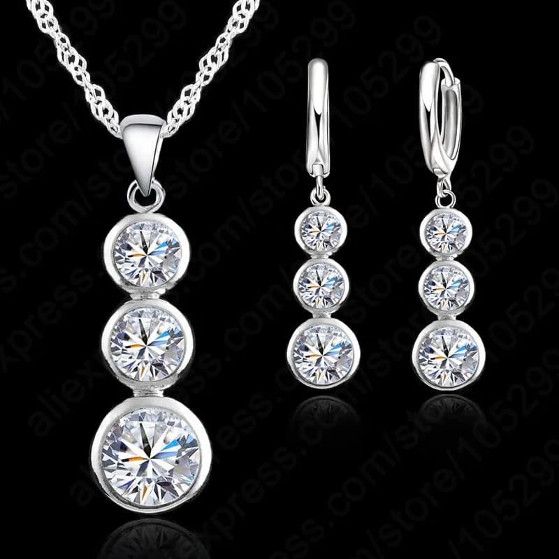 Women Classic 925 Sterling Silver Color Bridal Jewelry Sets Pendants Necklaces Earring Set For Wedding Engagement Accessory