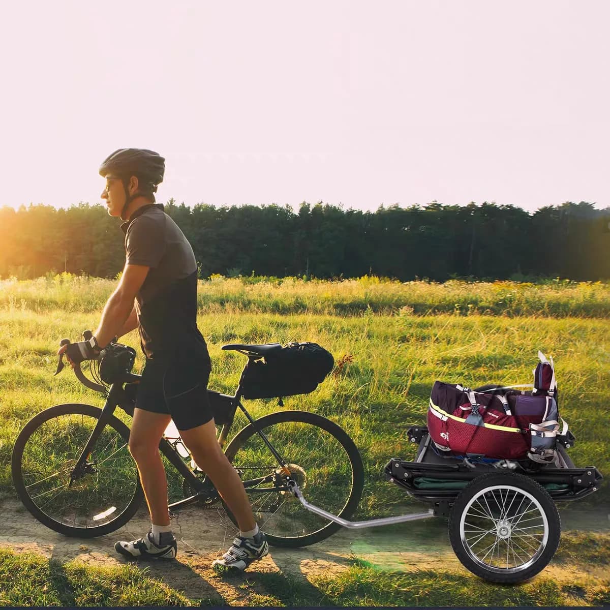 Bike Mountain Bike Camping Trailer, Outdoor Camper Vehicle, Cycling Camping Equipment Off-Ground Tent