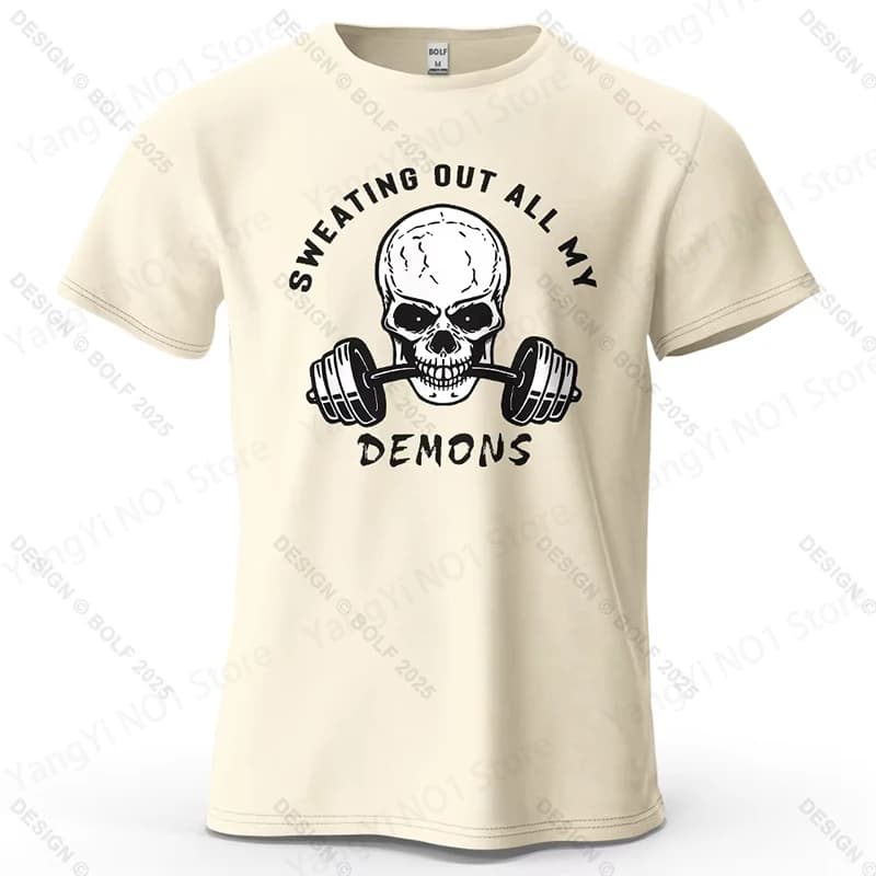 Fitness Skull Motivated Printed Men's T-Shirt 100_ Cotton Oversized Gym Graphic Tees for Women Tops Tees Casual Streetwear T