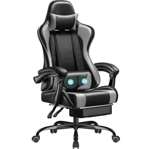 Gaming Chair, Video Game Chair with Footrest and Massage Lumbar Support, Ergonomic Computer Chair Height Adjustable