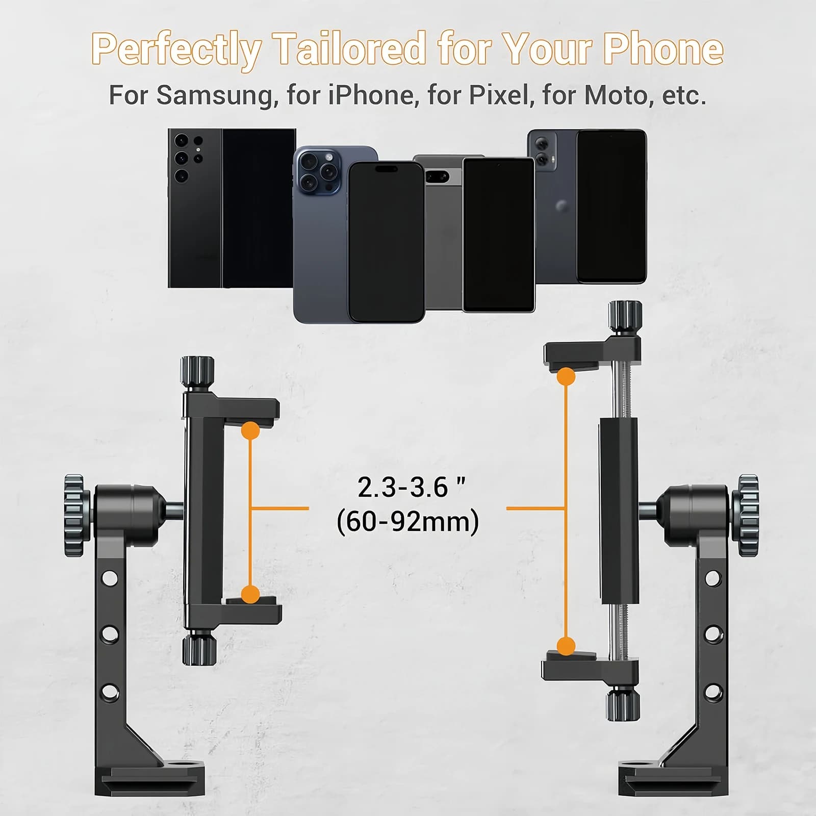 Metal Phone Mount for Tripod with Cold Shoes & Arca Port, 360° Rotatable Phone Holder Stand, 4 * 1/4" Screw Mount for iPhone 17