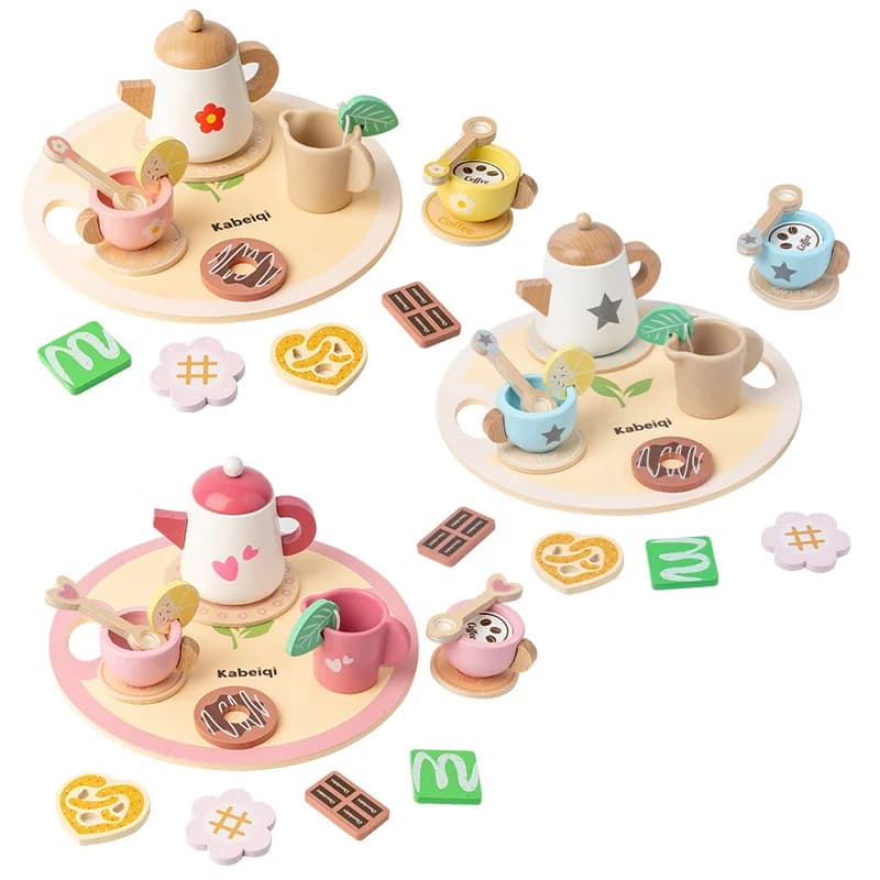 Kids Pretend Play Toys Popular Kids Kitchen Toys Realistic Wooden Tea Set Party Toy Set Children's Simulation Tea Set Gifts