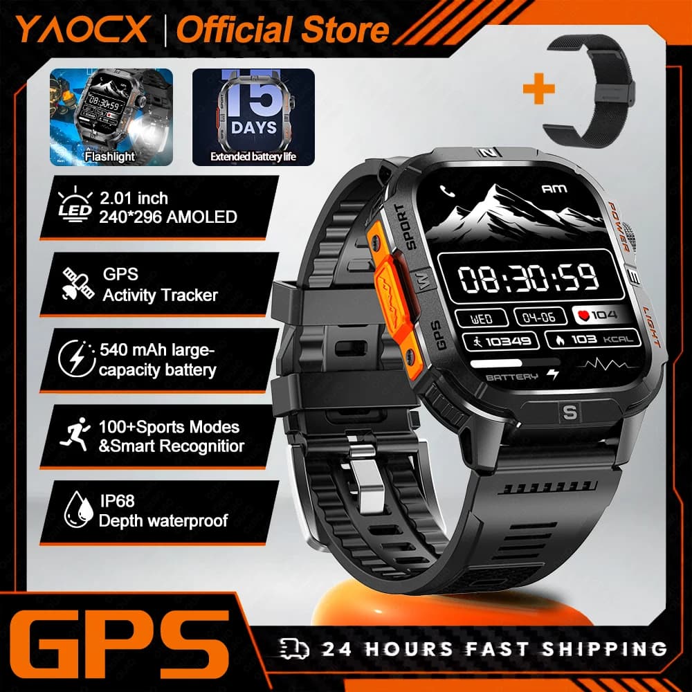 Smart Watch 2.01-inch Screen 540mAh 6 Satellite Positioning System 100+ Sports Modes IP68 Waterproof Bluetooth Call Smart Watch