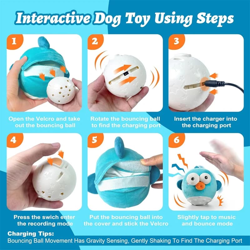 Pet Cat Dog Toy,Rechargeable Crinkle Chew Interactive Squeaky Toy with Jumping Music Moving Ball,Small Medium Large Breed Puppy