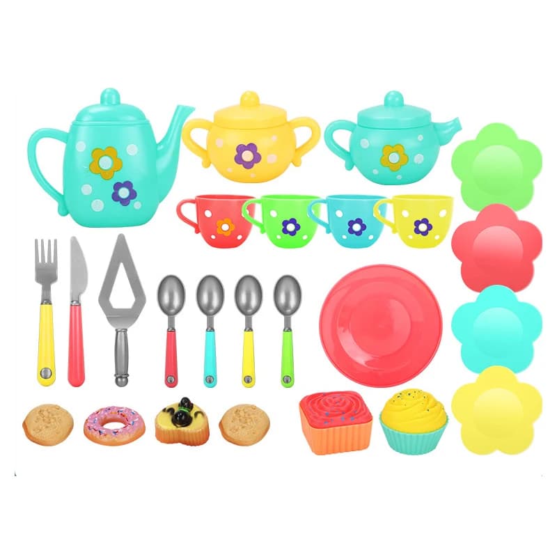 Kids Simulation Tea Set Kitchen Toys Tinplate Afternoon Tea Toys Teapot Teacup Food Pretend Play Toys For Boy girl Birthday Gift