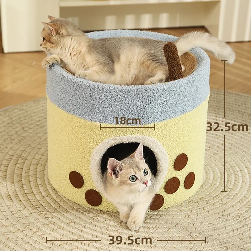 Cat Tree with Cat House 2 in 1 Warm Enclosed Cat Condo Sisal Scratching Post for All Seasons