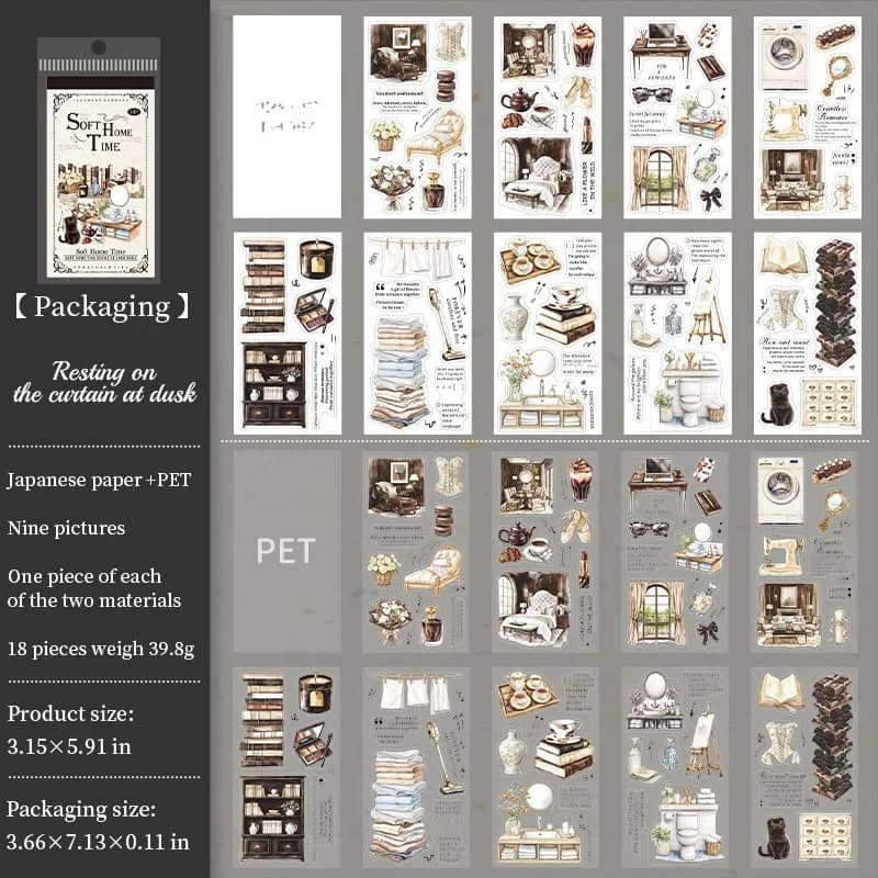 Homely Aesthetics 18 Exquisite Dual Material Die-Cut Stickers in 6 Home Decor Designs Soft  Time Series