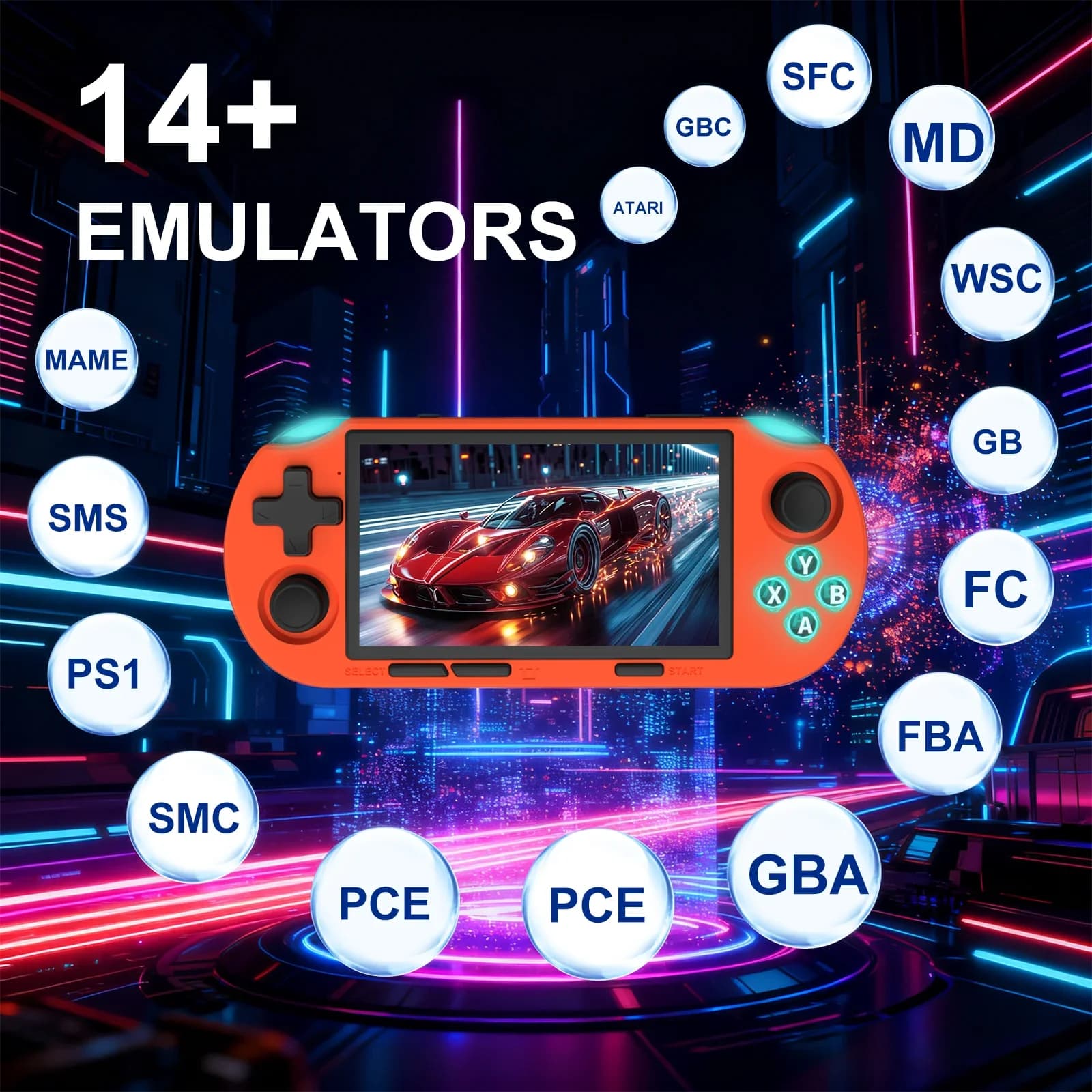 GAMINJA Handheld Portable Gaming Console 4.5Inch HD IPS Screen Display Retro Gaming System LED Lights Built-in 12000 Games