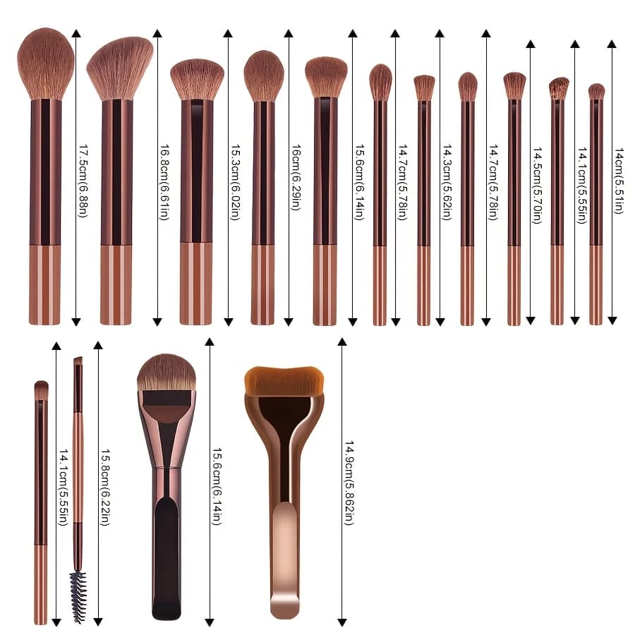 A Set of 15 Makeup Brushes Including Foundation Brush, Highlighter Brush, Blush Brush, Powder Brush, Nose Contour Brush, Eyeshad