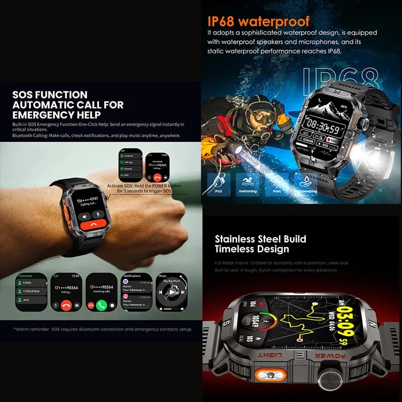 Smart Watch 2.01-inch Screen 540mAh 6 Satellite Positioning System 100+ Sports Modes IP68 Waterproof Bluetooth Call Smart Watch