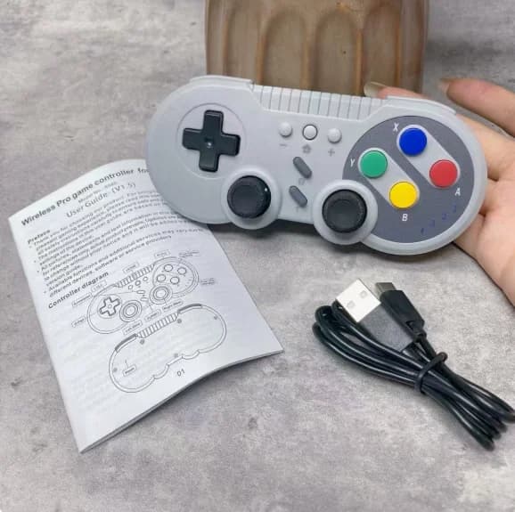 Ergonomic Gray Gaming Controller with Turbo & Motion Vibration Compatible for Switch OLED PC SNES - Motion Controlled Video Game