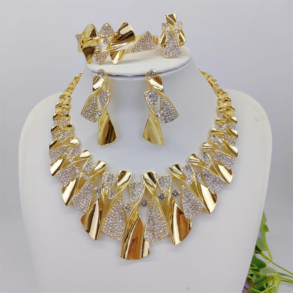 Fashion Luxury Jewelry Set High Quality Gorgeous Two Tone Design For Women Bridal Wedding Engagement Jewelry Italian