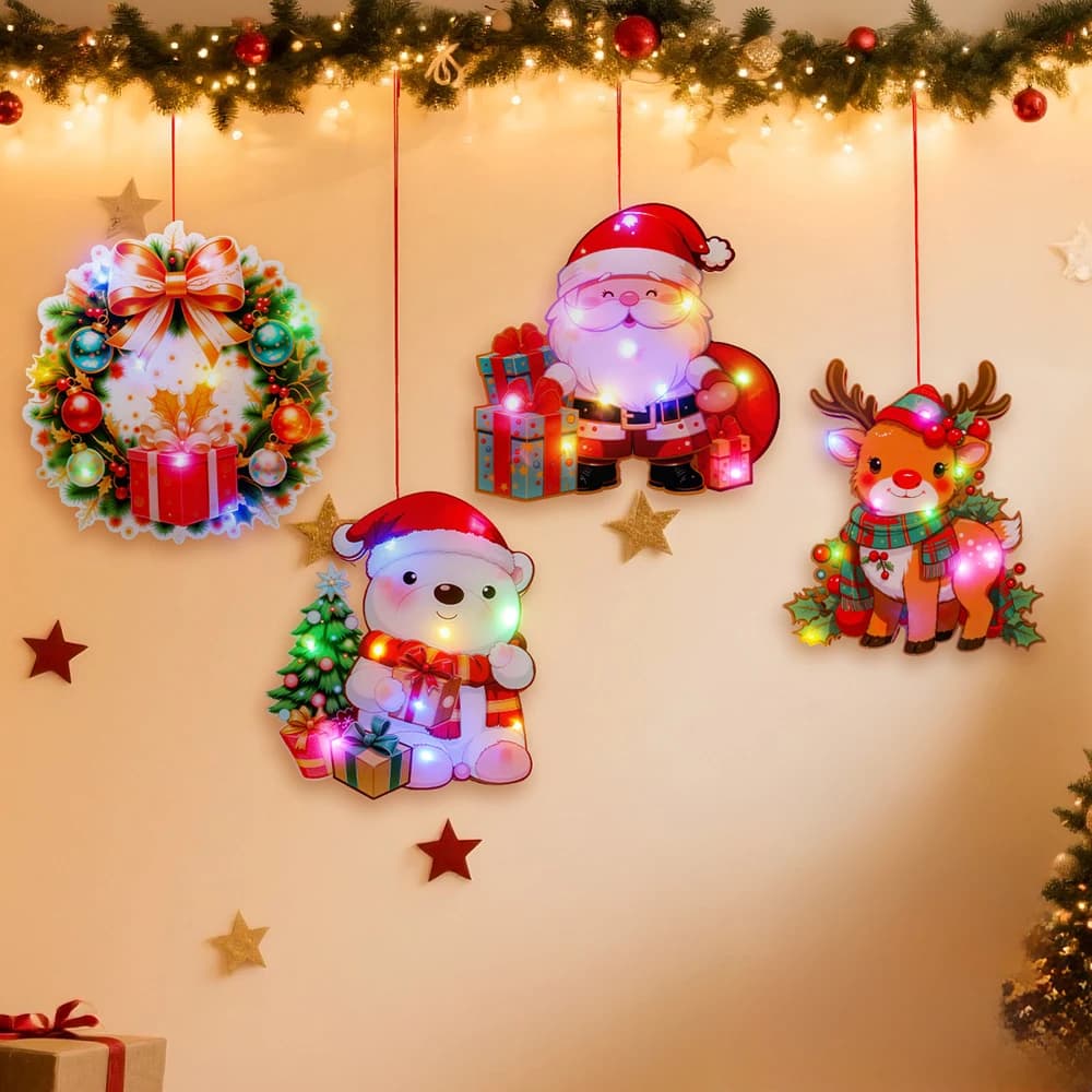 Christmas LED Lighted Decor, Christmas Door Hanging Decor, Indoor/Outdoor Holiday Wall Decor for Fireplace, Porch, Balcony