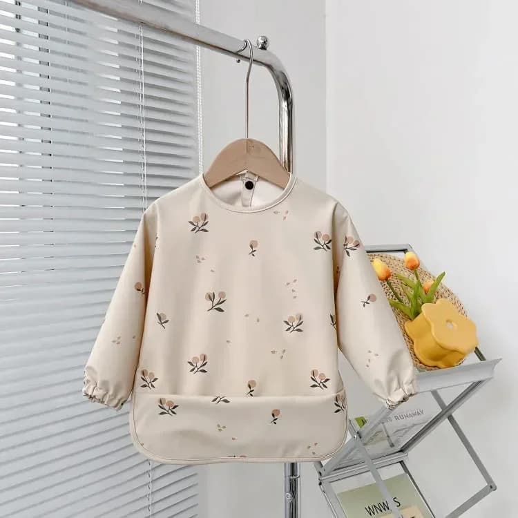 Baby Soft Waterproof Bib Kid Long Sleeves Adjustable Feeding Cloth Little Boy Girl Painting Smock Child Meal Eating Apron