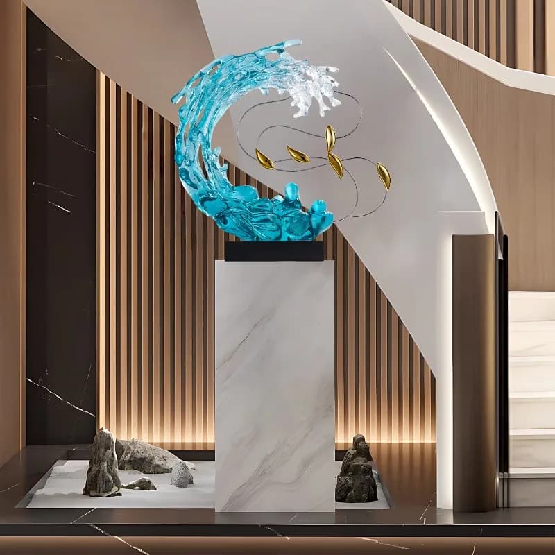 Home Decor Abstract Art Sculpture Decoration Luxury Villa Living Room Entrance Office Desktop Blue Transparent Decorations Craft