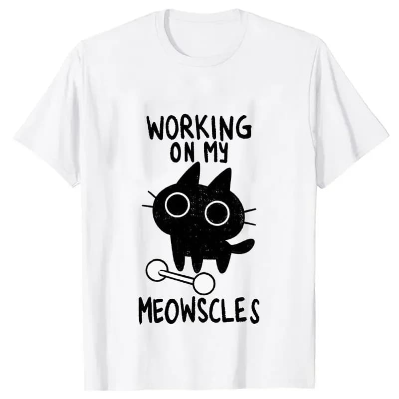 Fitness Cat Print T-shirts for Women Men Summer Casual Fashion Funny Streetwear Tops Loose Crew Neck Short Sleeve T-shirts