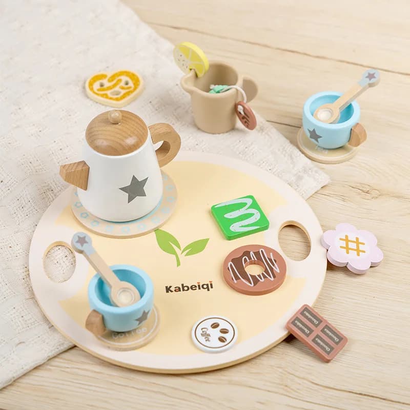 Kids Pretend Play Toys Popular Kids Kitchen Toys Realistic Wooden Tea Set Party Toy Set Children's Simulation Tea Set Gifts