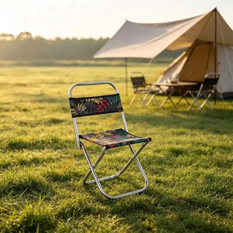 Camping Folding Stool with Backrest, Fabric and Metal Frame for Fishing, Event Seating, Park Breaks, Home Sitting, and Daily
