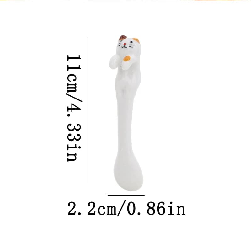 Ceramic Cartoon Cute Cat Animal Mixing Spoon Hanging Short Handle Coffee Dessert Spoon Flatware Kitchen Tool