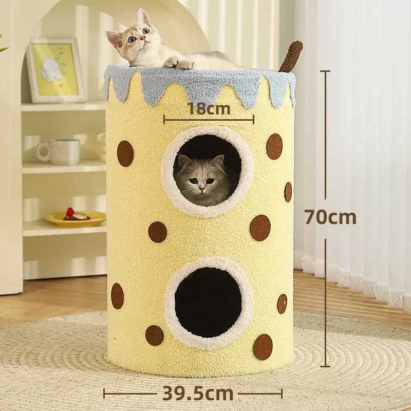 Cat Tree with Cat House 2 in 1 Warm Enclosed Cat Condo Sisal Scratching Post for All Seasons