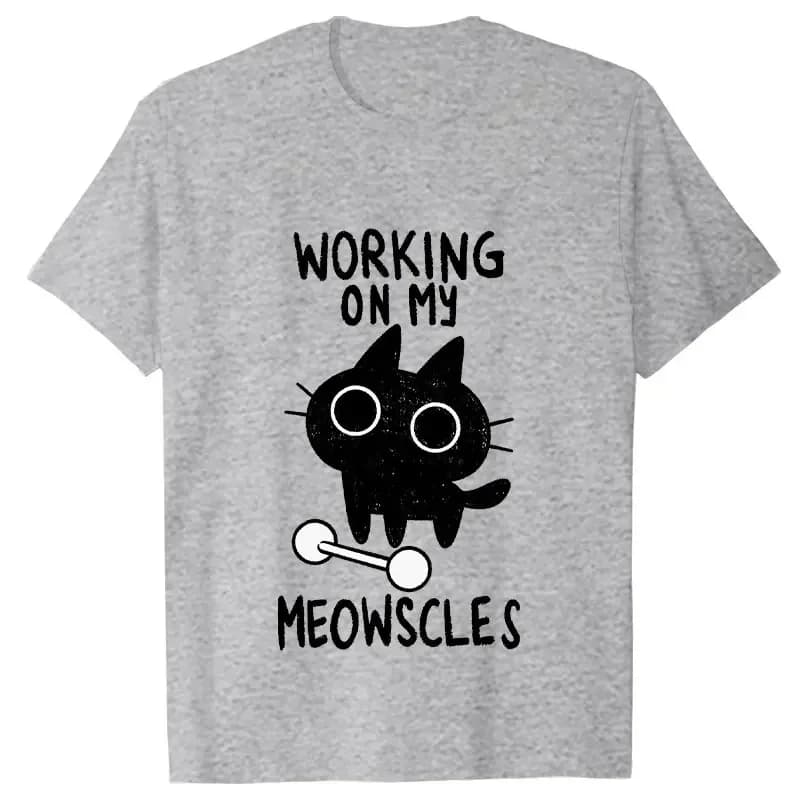 Fitness Cat Print T-shirts for Women Men Summer Casual Fashion Funny Streetwear Tops Loose Crew Neck Short Sleeve T-shirts