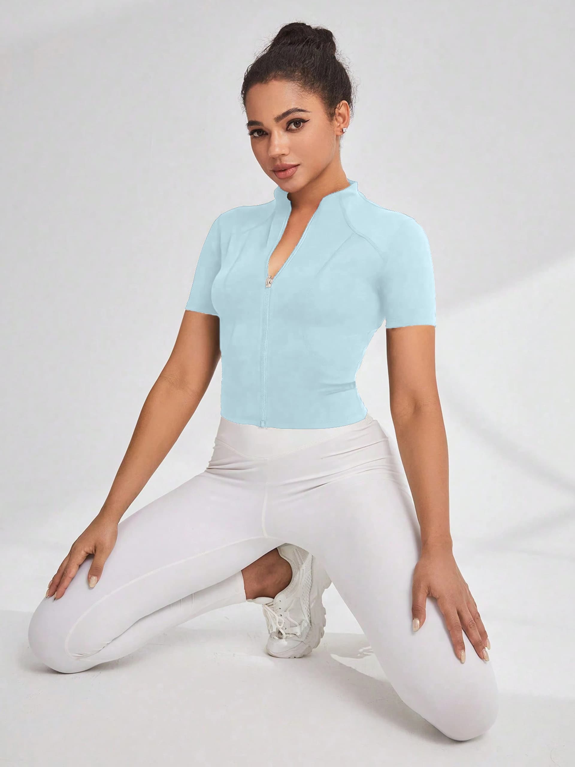 Fitness girl cycling yoga suit top, high-end full zipper jacket, sports T-shirt, training running short sleeved summer