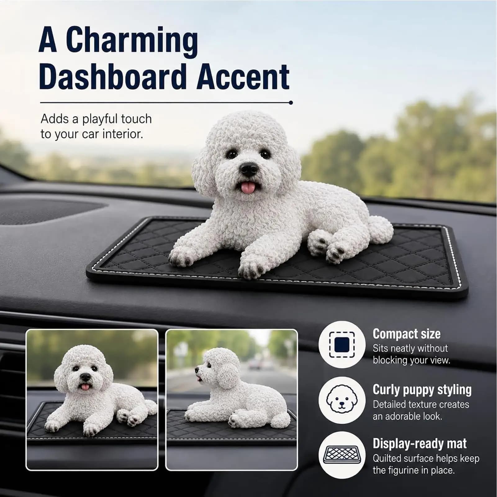 Dog Dashboard Decoration Realistic Cute Resin Puppy Statue With Mat Car Dash Decorations For Desks Bookshelves Tables Home decor
