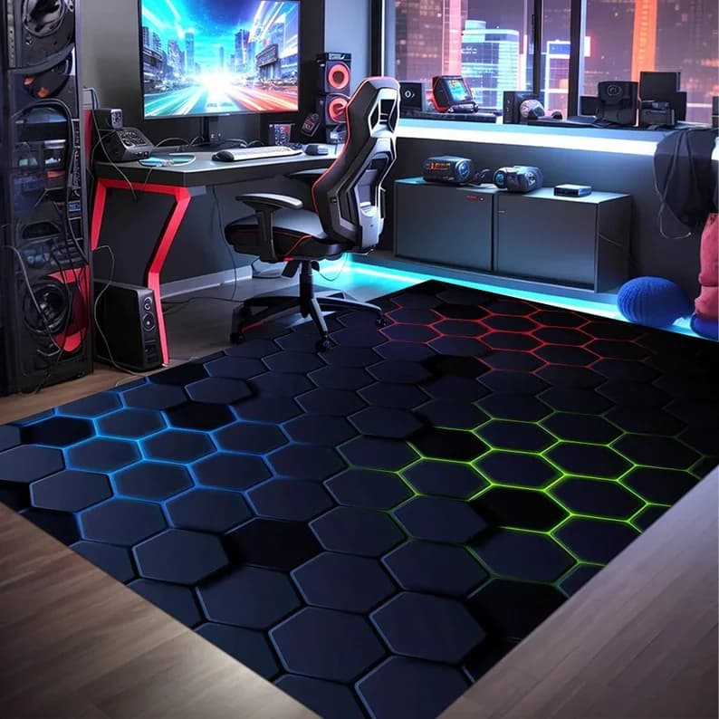 Gamer Rug Gaming Rug,Game Rug Geometric Rug,Colorful Rug Play Room Rug Neon Decor Rug Neon Look Sport Rug Area Rug,Gaming Gifts
