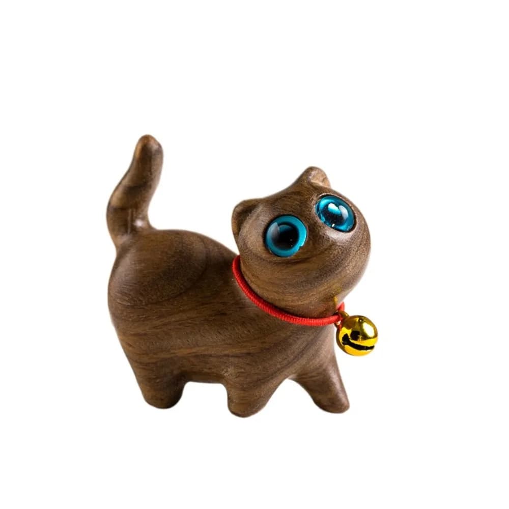 Cat Model Crafts Hand-carved Wooden Cat Statue Cute Tiny Cat Sculpture Cartoon Creative Animal Figurine Kids Gifts