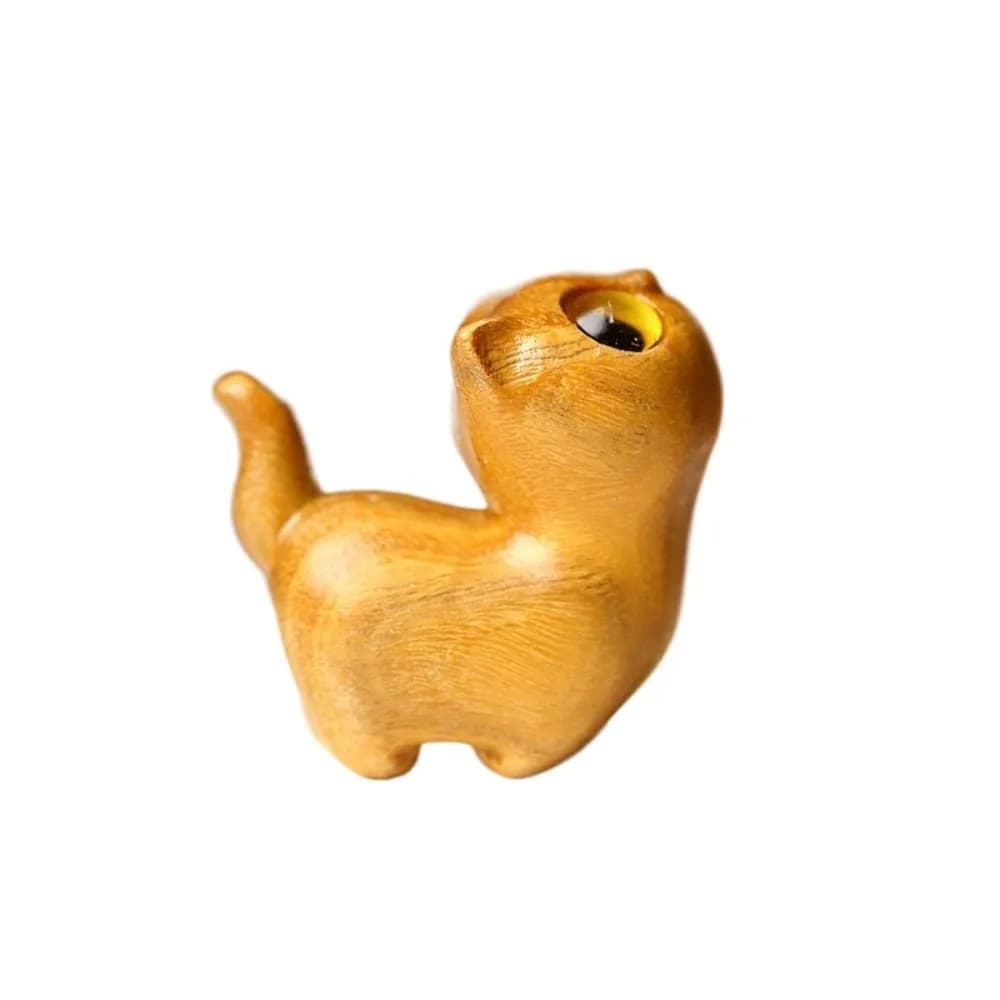 Cat Model Crafts Hand-carved Wooden Cat Statue Cute Tiny Cat Sculpture Cartoon Creative Animal Figurine Kids Gifts