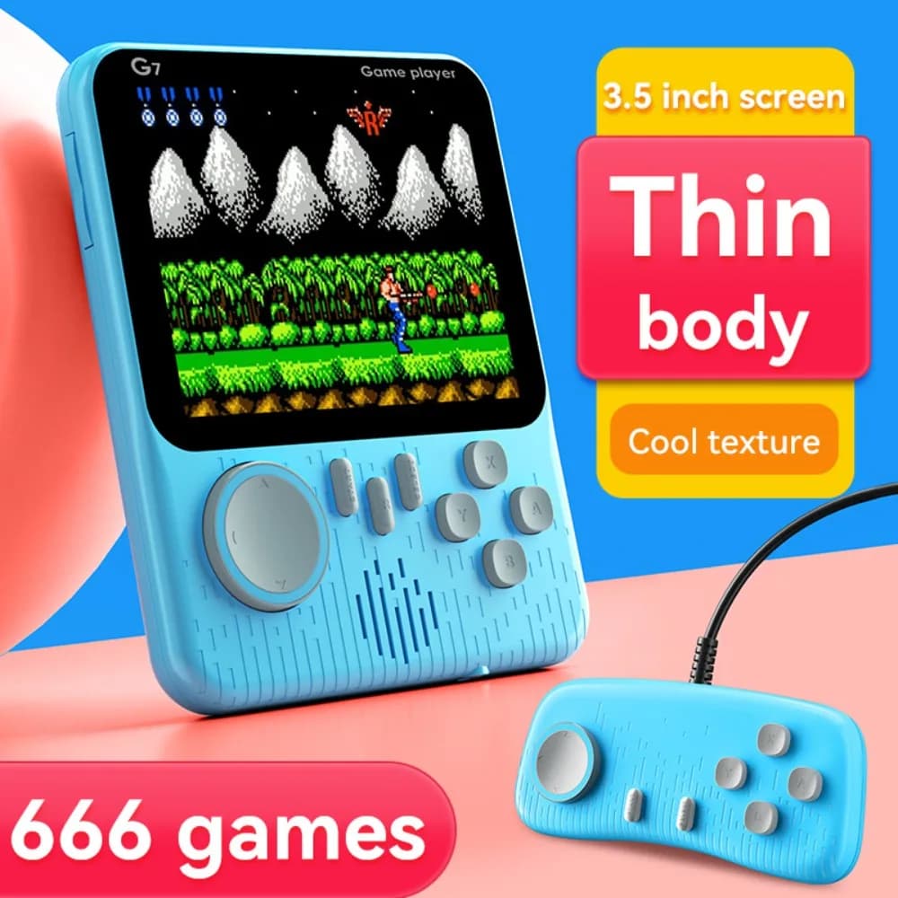 G7 Retro Handheld Game Console, 3.5-Inch LCD,  Built-In 666 Games,Portable Gaming Console, USB Charging Cable, AV Output Cable
