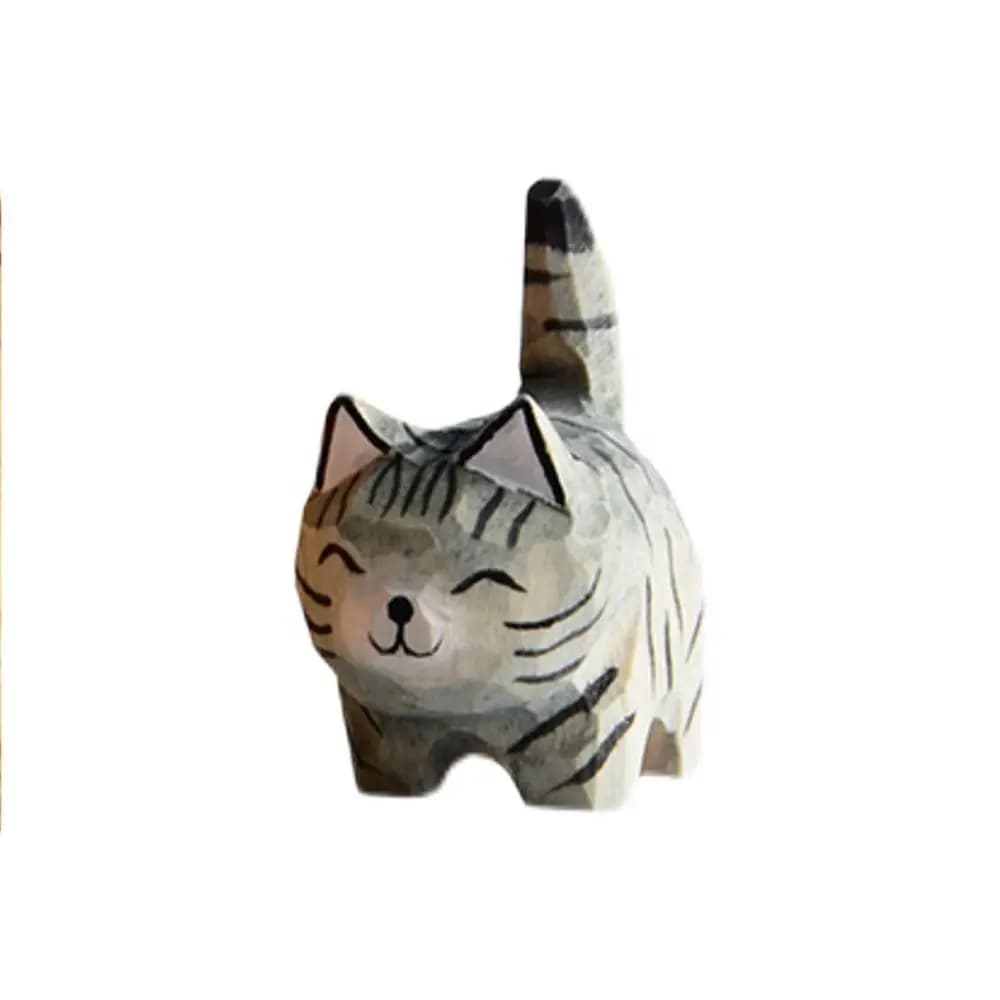 Cat Model Crafts Hand-carved Wooden Cat Statue Cute Tiny Cat Sculpture Cartoon Creative Animal Figurine Kids Gifts