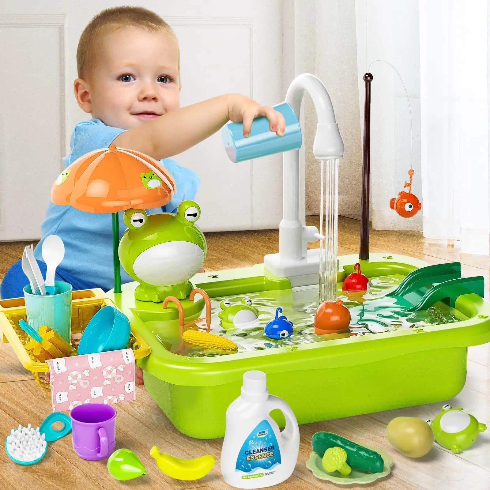 Kids Kitchen Sink Toys Electric Dishwasher Playing Toy With Running Water Pretend Play Food Fishing Toy Role Playing Girls Gift
