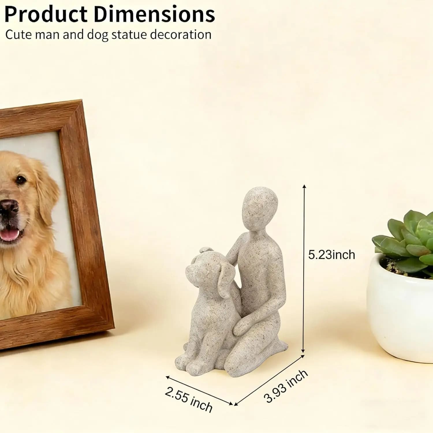 Dog Statue Home Decor, Man with Dog Sculpture for Desk Office Living Room, Hand-Painted Resin Figurine - Memory Gift for Pet Lov