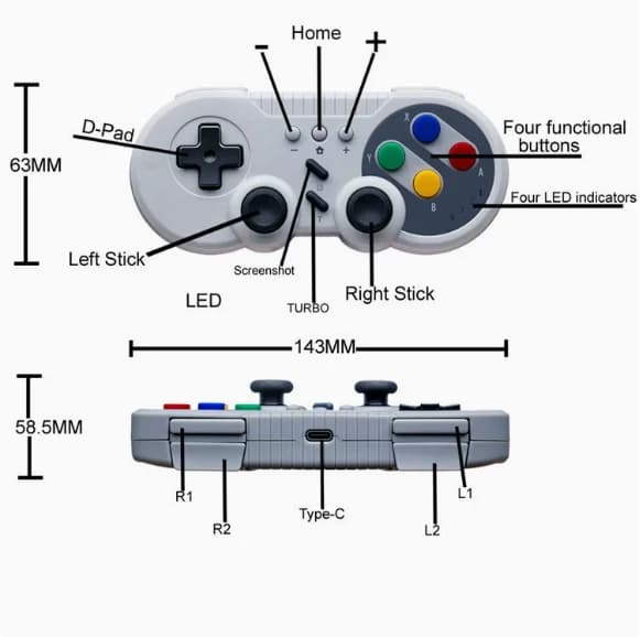 Ergonomic Gray Gaming Controller with Turbo & Motion Vibration Compatible for Switch OLED PC SNES - Motion Controlled Video Game