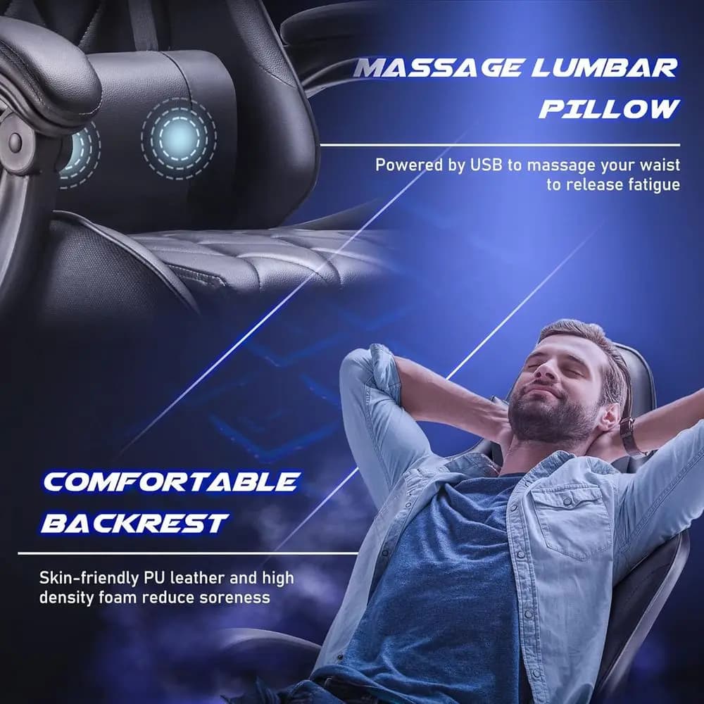 Gaming Chair, Computer Chair with ootrest and Massage Lumbar Support, Ergonomic High Back Video Game Chair with Swivel Seat and
