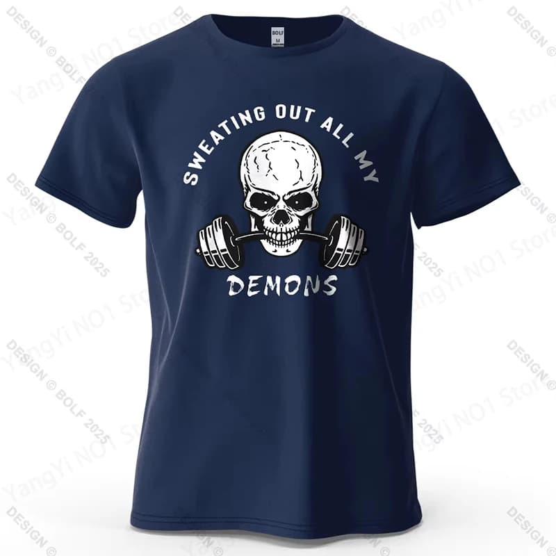 Fitness Skull Motivated Printed Men's T-Shirt 100_ Cotton Oversized Gym Graphic Tees for Women Tops Tees Casual Streetwear T