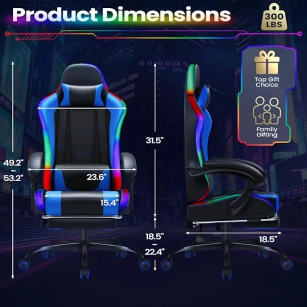 Gaming Chair, Video Game Chair with Footrest and Massage Lumbar Support, Ergonomic Computer Chair Height Adjustable