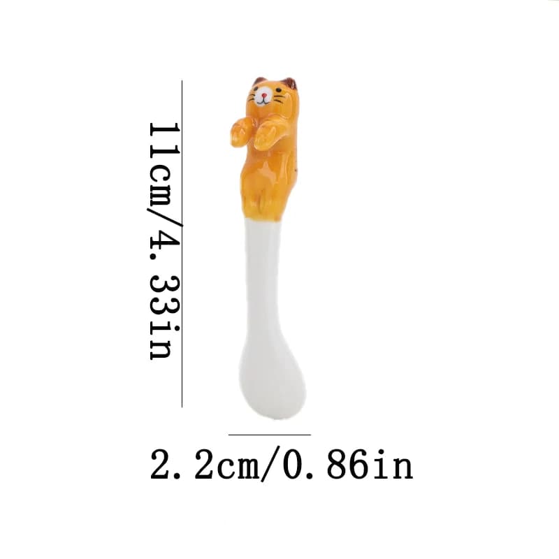 Ceramic Cartoon Cute Cat Animal Mixing Spoon Hanging Short Handle Coffee Dessert Spoon Flatware Kitchen Tool