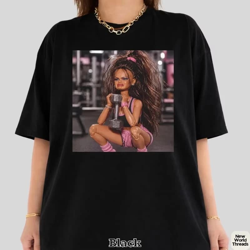 Fitness Doll Face Emoji T-shirt_ Satirical and Humorous Fitness Doll Pattern T-shirt Summer Oversized Unisex Streetwear Couples